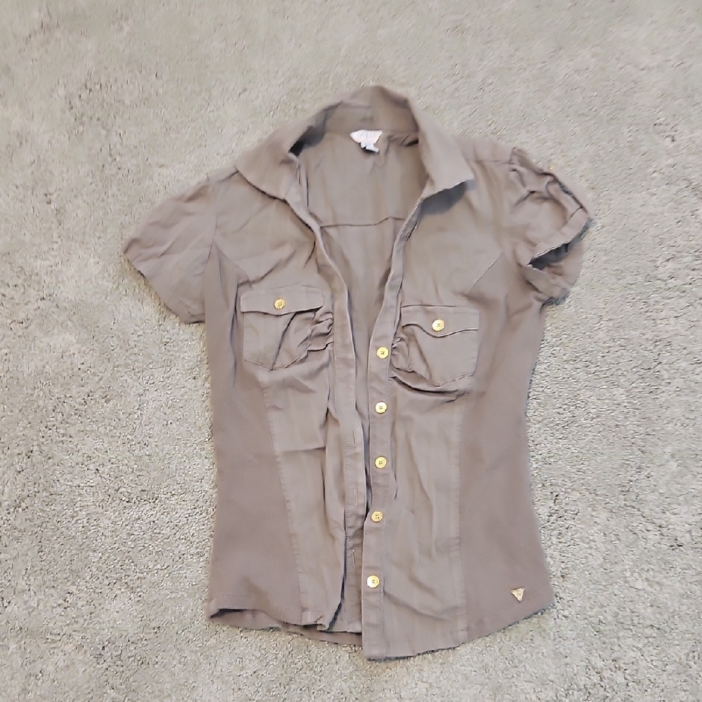 Guess Short Sleeve Button-Up Shirt with Pockets